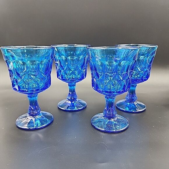 Vtg Noritake Perspective Cobalt Blue Wine Glasses 7-7/8" Goblet 4.5 oz Set Of 4 - Picture 1 of 8